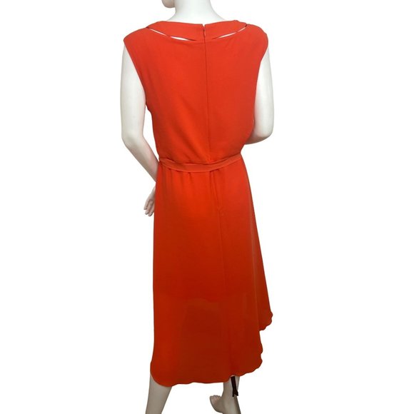 Jessica Simpson Red Hi/Lo Midi Dress 6 Peek-a-Boo Neckline Rounded Sleeveless - Picture 2 of 13